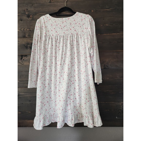 EILEEN WEST Pink Floral Cotton Long Sleeve Knee Length Nightgown Large Ruffle - Picture 4 of 10
